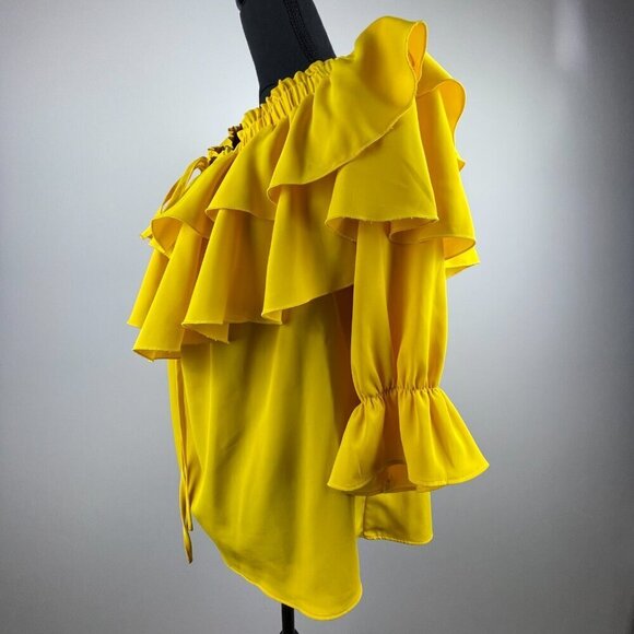 Byinns Women's Off Shoulder Ruffle Yellow Top Size XL - Picture 4 of 11